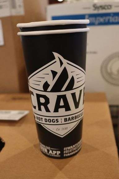 All to go - Crave labeled paper cups with some lids