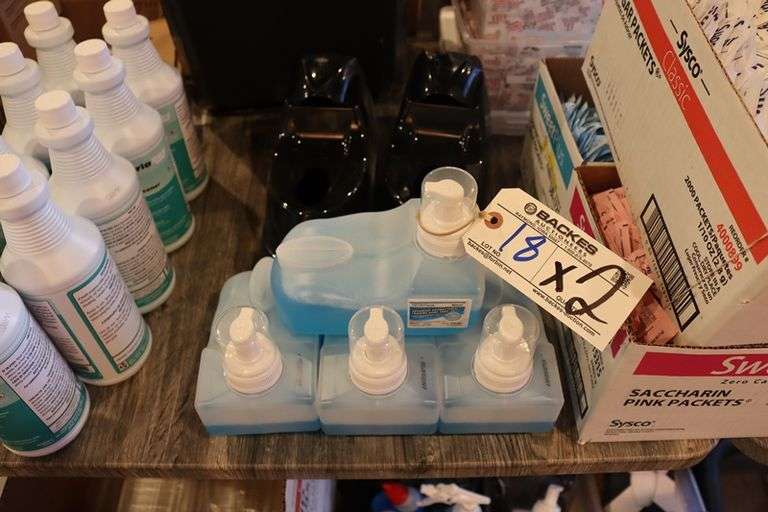 Times 2 - Black wall mount soap dispensers with 4 bottles of soap