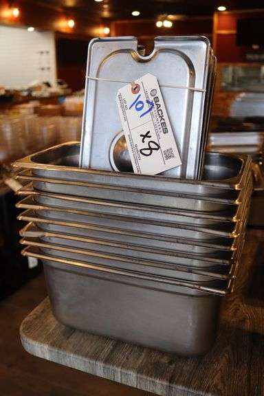 Times 8 - 1/3 x 6" stainless inset pans with lids