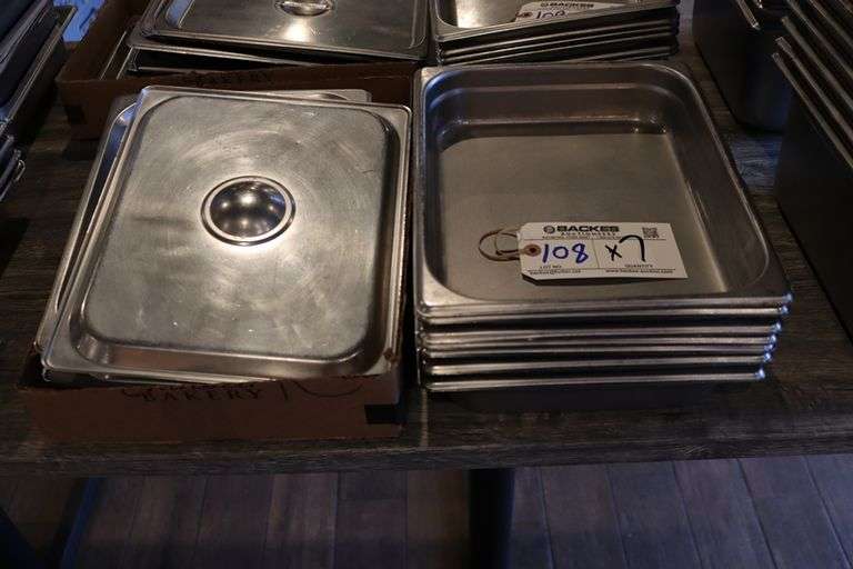 Times 7 - 1/2 x 2" stainless inset pans with lids
