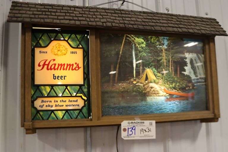 19"x 31" Hamm's Beer Scene-O-Rama lighted waterfall motion sign - works