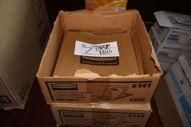 Case plus of Rubbermaid sanitary napkin bags