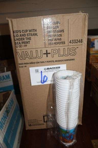 1/2 case of plastic kids cups with some lids