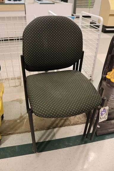 Times 3 - Metal framed green tweed patterned office chairs