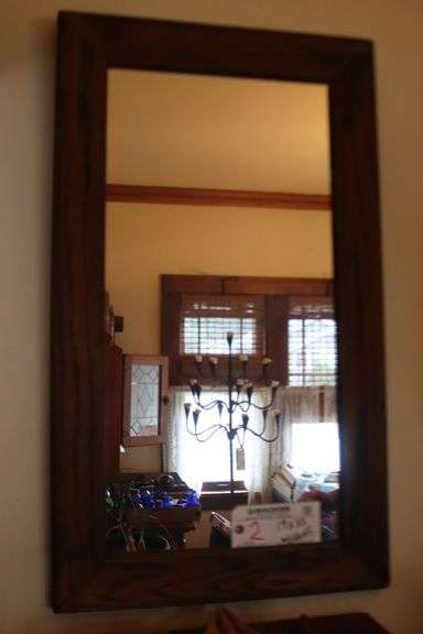 19" x 33" oak framed mirror with wall shelf only
