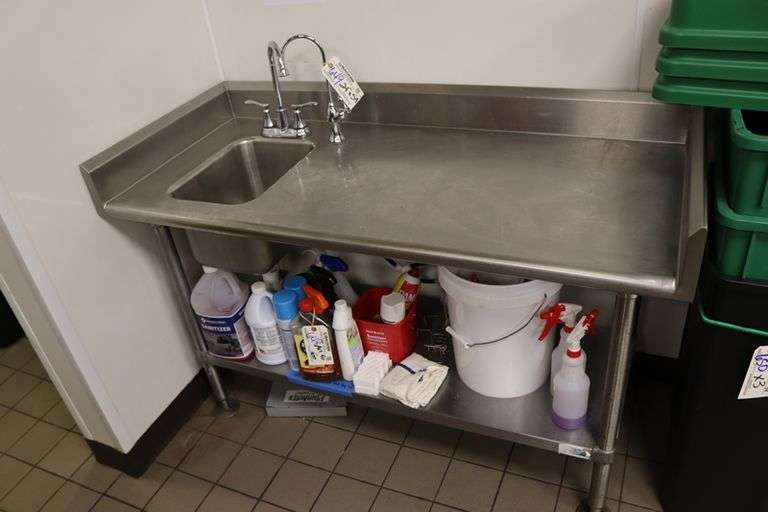 24" x 54" stainless table with 1 bin sink with 3 sided 4" back splash