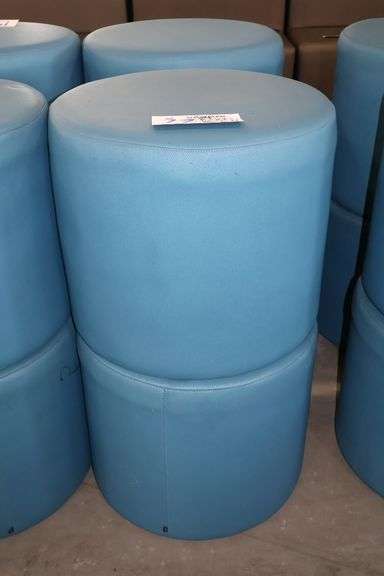 Times 4 - Hon 18" round x 16" tall blue vinyl stools - showing some stains - buyer to view