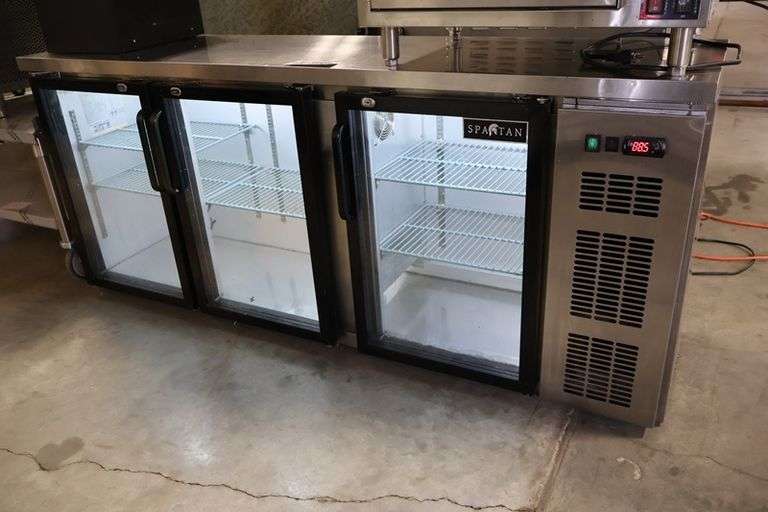 79" Spartan SSGBB-79-SL glass 3 door back bar bottle cooler with stainless top - AS IS - not cooling