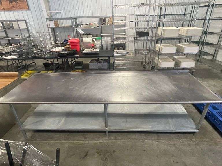 36" x 120" Stainless table with galvanized undershelf & 1" backsplash