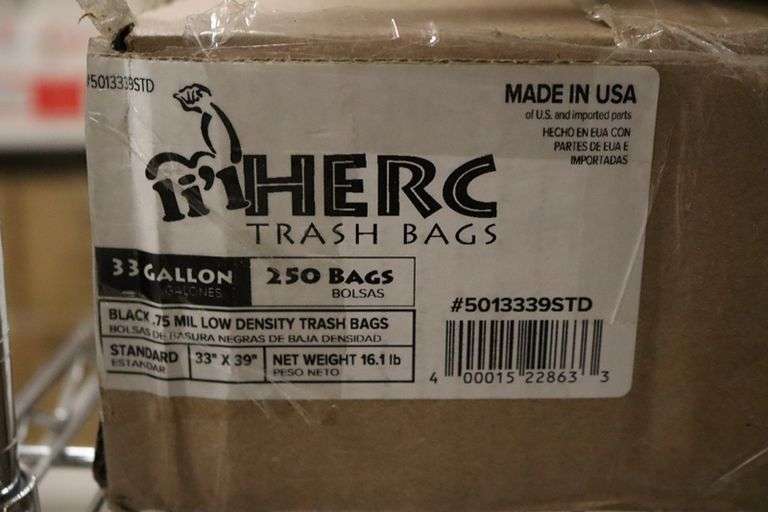 Case of black 33 gallon trash can liners