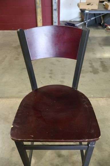 Times 12 - Black metal framed cherry finished wood seat & back bar chairs - wood has some knicks around corners