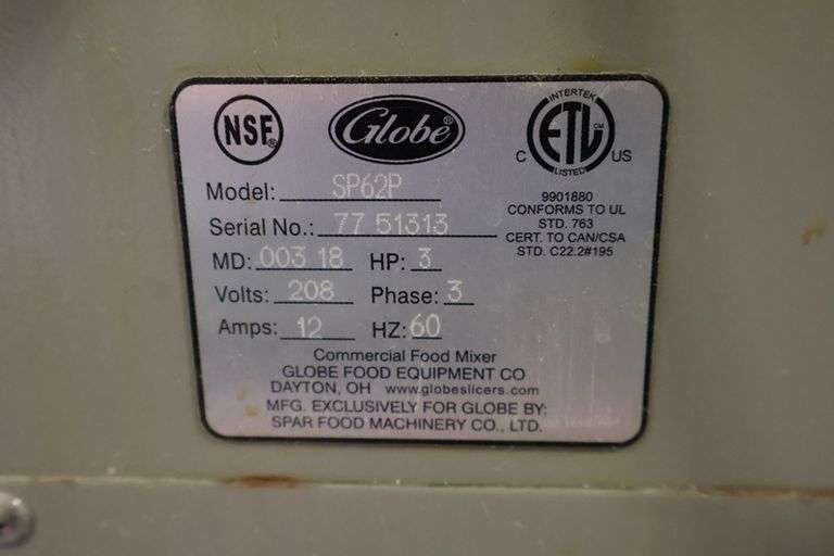Globe SP62P planetary 60 quart mixer with bowl guard - 208 volt, 3 phase - no bowl or attachments