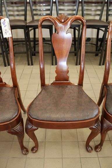 Times 6 - ornate dining room chairs with black vinyl padded seats