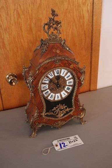Italian 11" x 22" marble clock with metal case - does have keys - nice