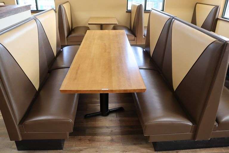 Times 6 - 4 passenger, brown and tan vinyl padded backs and seats booth openings only
