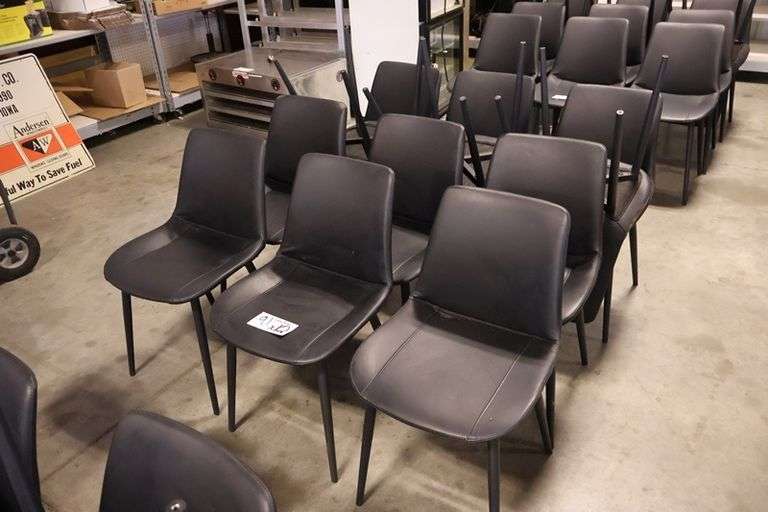 Times 12 - Black metal framed padded black vinyl dining/lounge chairs - supports up to 350# - easy to clean chairs