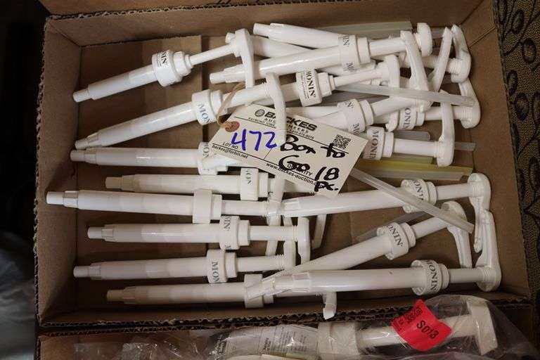 Box flat to go - Monin coffee flavoring pumps - as is - missing bottom plastic tubes