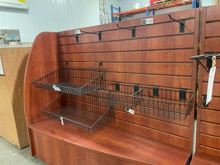 18" x 8 ft Cherry finish slat board point of purchase display - 2) 4 ft sections