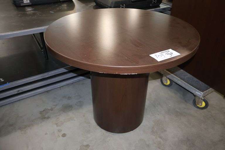 36" round wood laminate office table with heavy duty base