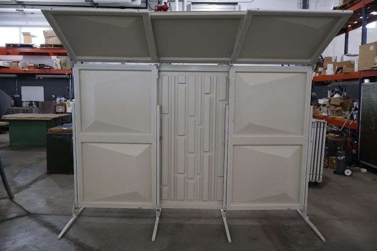 Wenger 3 panel Series 64 Travel master acoustic shells with portable transport cart - overall width is 10' - 2 panels have frames, 1 is an insert