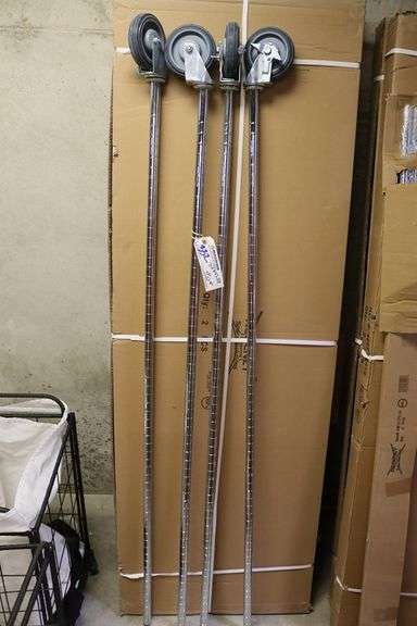 Regency 24" x 72" portable black coated rack with 4 new shelves and portable chrome poles - no shelf clips
