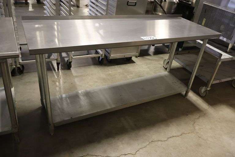 24" x 72" Stainless table with galvanized under shelf & 1" backsplash
