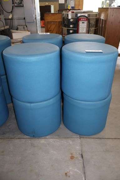 Times 4 - Hon 18" round x 16" tall blue vinyl stools - showing some stains - buyer to view