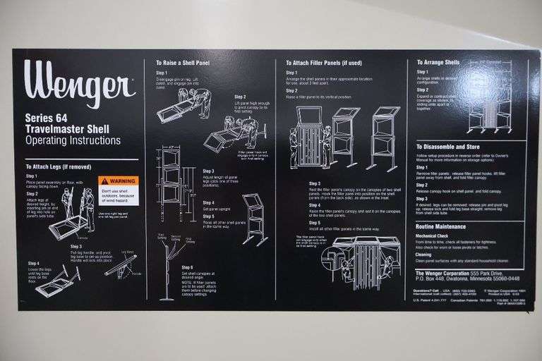 Wenger 7 panel Series 64 Travel master acoustic shells with portable transport cart - overall width is 22' - 4 panels have  frames, 3 are inserts