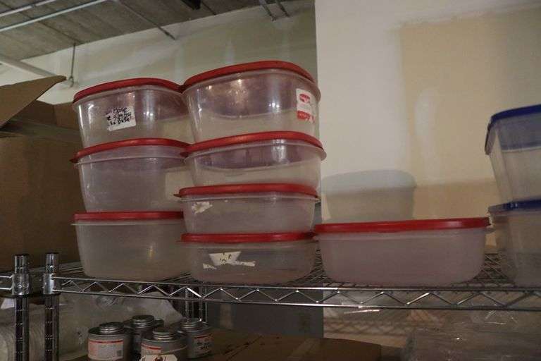 Top shelf - Tupperware and plastic containers with lids