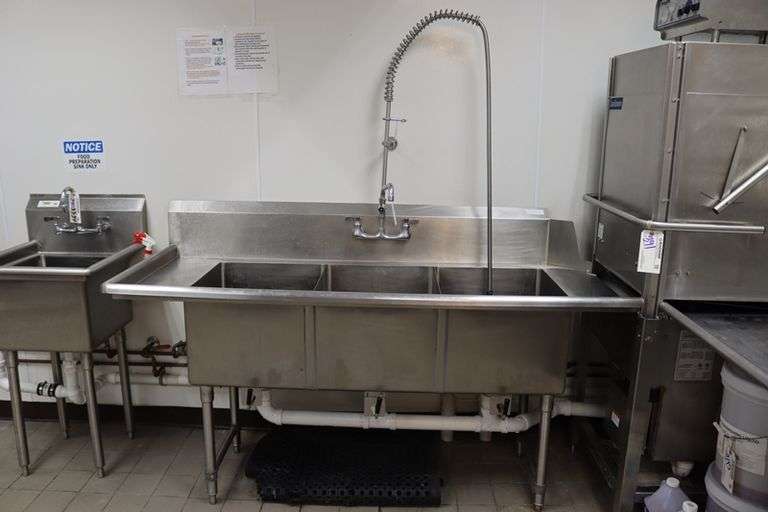 30" x 72" stainless left hand soil table with drain drops