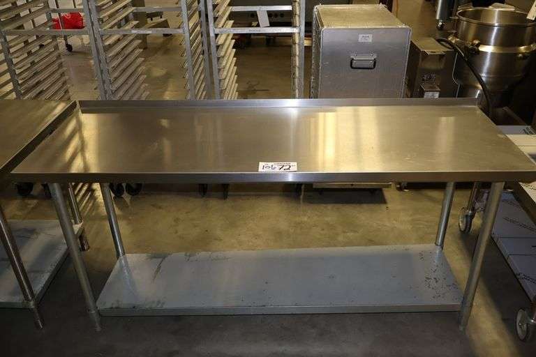 24" x 72" Stainless table with galvanized under shelf & 1" backsplash