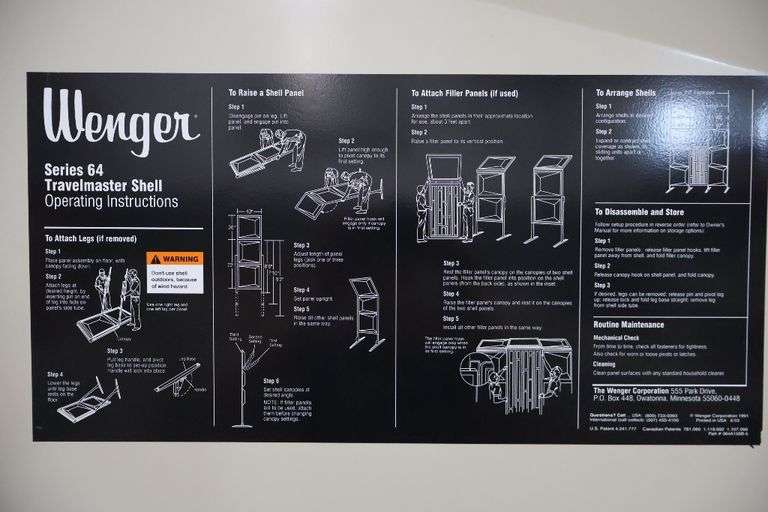 Wenger 7 panel Series 64 Travel master acoustic shells with portable transport cart - overall width is 22' - 4 panels have  frames, 3 are inserts