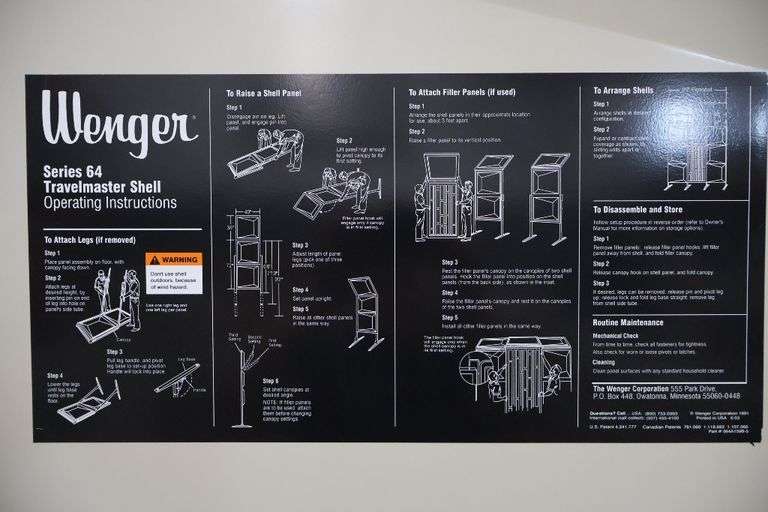 Wenger 7 panel Series 64 Travel master acoustic shells with portable transport cart - overall width is 22' - 4 panels have  frames, 3 are inserts