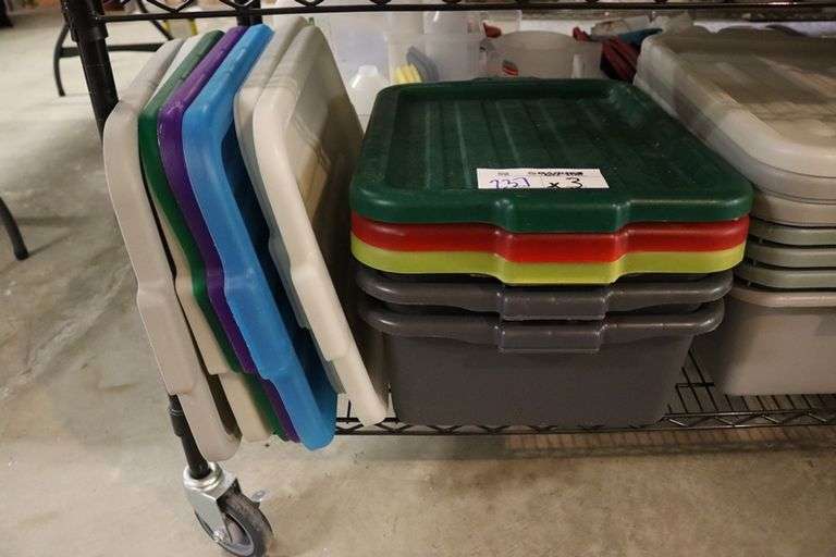 Times 3 - bussing boxes with lids (assorted colored lids)
