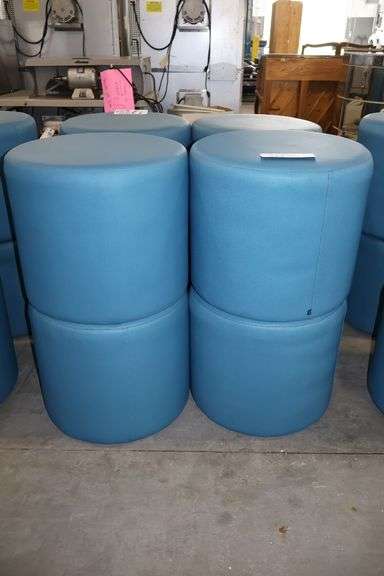Times 4 - Hon 18" round x 16" tall blue vinyl stools - showing some stains - buyer to view