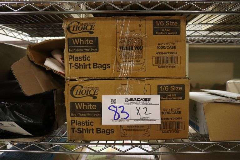 Times 2 - cases of Choice 1/6 size white plastic T-Shirt bags - 11 1/2" x 6" x 21"
