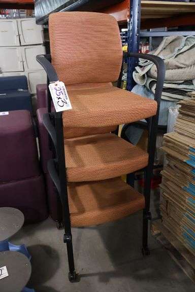Times 3 - Allsteel metal framed orange tweed patterned armed office chairs - 2 are portable