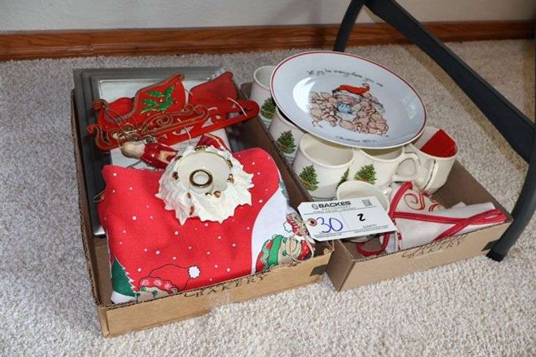 2 box flats to go - Christmas décor, coffee cups, & more - Located upstairs