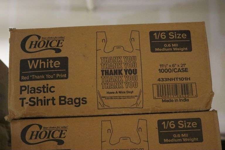 Times 2 - cases of Choice 1/6 size white plastic T-Shirt bags - 11 1/2" x 6" x 21"