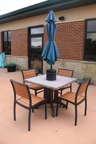 Patio set - 36" x 36" patio table with 4 chairs and umbrella and weights