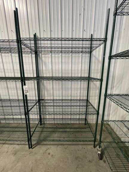 Times 2 - 24" x 48" Green coated wire racks - 86" tall poles