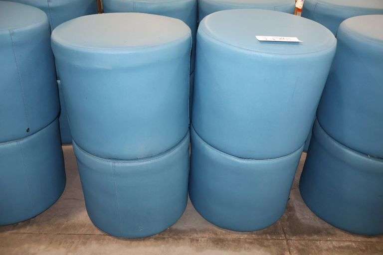 Times 4 - Hon 18" round x 16" tall blue vinyl stools - showing some stains - buyer to view