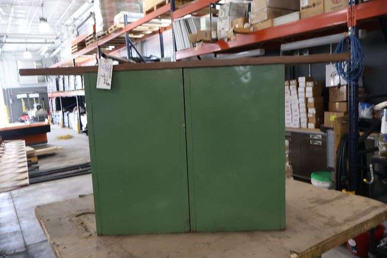 24" x 60" Table with 6 bay locker metal base cabinet & One Way grinding jig