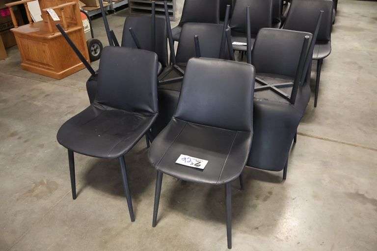Times 7 - Black metal framed padded black vinyl dining/lounge chairs - supports up to 350# - easy to clean chairs