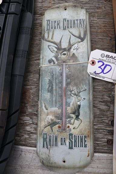 17" wall mount Buck Country metal thermometer