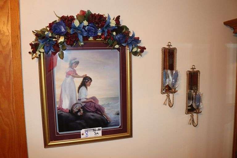All to go - 22" x 26" framed wall print with 2 wall candle sconces