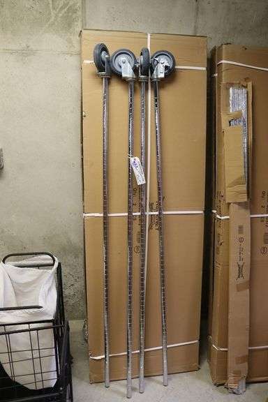 Regency 24" x 72" portable black coated rack with 4 new shelves and portable chrome poles - no shelf clips