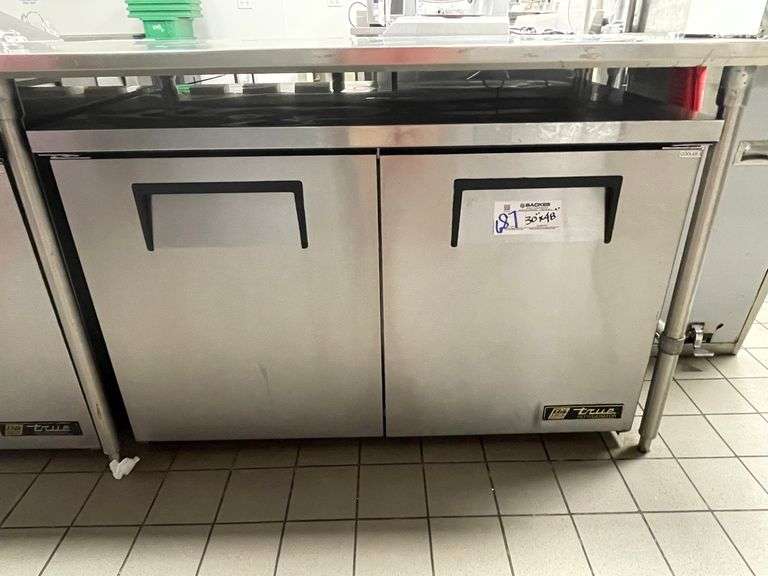 True TUC-48-LP portable 2 door under counter cooler with stainless work top