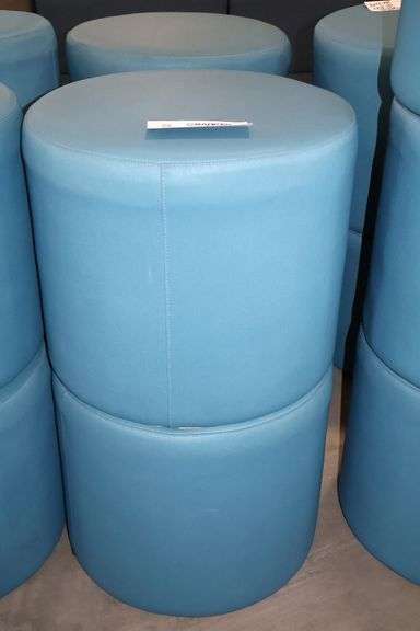 Times 4 - Hon 18" round x 16" tall blue vinyl stools - showing some stains - buyer to view