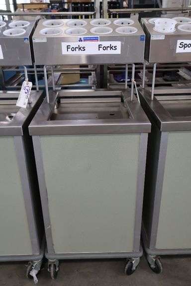Atlas Metal 20" portable stainless tray cart with silverware dispenser